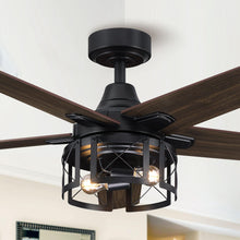 Cargar imagen en el visor de la galería, 52&quot; Kolkata Industrial Downrod Mount Reversible Ceiling Fan with Lighting and Remote Control
