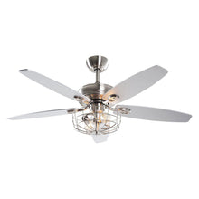 Cargar imagen en el visor de la galería, 52&quot; Kyla Industrial Brushed Nickel Reversible Caged Ceiling Fan with Lighting
