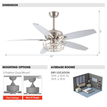 Cargar imagen en el visor de la galería, 52&quot; Kyla Industrial Brushed Nickel Reversible Caged Ceiling Fan with Lighting
