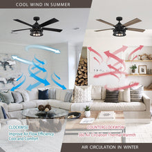 Cargar imagen en el visor de la galería, 52&quot; Lucknow Industrial Black Reversible Ceiling Fan with Lighting and Remote Control
