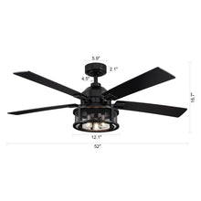 Cargar imagen en el visor de la galería, 52&quot; Lucknow Industrial Black Reversible Ceiling Fan with Lighting and Remote Control
