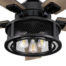 Carregar imagem no visualizador da galeria, 52&quot; Lucknow Industrial Black Reversible Ceiling Fan with Lighting and Remote Control
