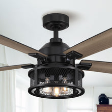 Cargar imagen en el visor de la galería, 52&quot; Lucknow Industrial Black Reversible Ceiling Fan with Lighting and Remote Control
