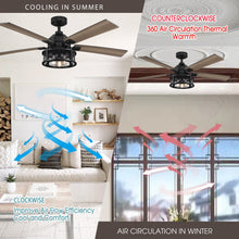 Cargar imagen en el visor de la galería, 52&quot; Lucknow Industrial Black Reversible Ceiling Fan with Lighting and Remote Control
