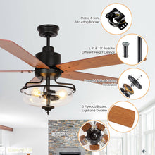 Cargar imagen en el visor de la galería, 52&quot; Mumbai Industrial Downrod Mount Reversible Ceiling Fan with Lighting and Remote Control
