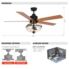 Cargar imagen en el visor de la galería, 52&quot; Mumbai Industrial Downrod Mount Reversible Ceiling Fan with Lighting and Remote Control
