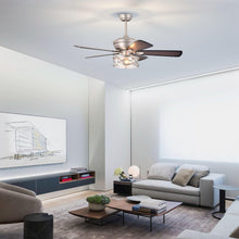 Cargar imagen en el visor de la galería, 52&quot; Nilgril Farmhouse Downrod Mount Reversible Ceiling Fan with Lighting and Remote Control
