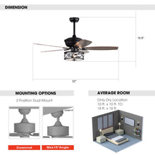 Cargar imagen en el visor de la galería, 52&quot; Nilgril Farmhouse Downrod Mount Reversible Ceiling Fan with Lighting and Remote Control
