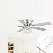 Cargar imagen en el visor de la galería, 52&quot; Panipat Modern Chrome Flush Mount Reversible Crystal Ceiling Fan with Lighting and Remote Control
