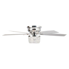 Cargar imagen en el visor de la galería, 52&quot; Panipat Modern Chrome Flush Mount Reversible Crystal Ceiling Fan with Lighting and Remote Control
