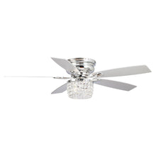 Cargar imagen en el visor de la galería, 52&quot; Panipat Modern Chrome Flush Mount Reversible Crystal Ceiling Fan with Lighting and Remote Control
