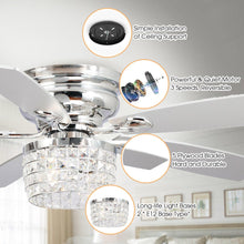 Cargar imagen en el visor de la galería, 52&quot; Panipat Modern Chrome Flush Mount Reversible Crystal Ceiling Fan with Lighting and Remote Control
