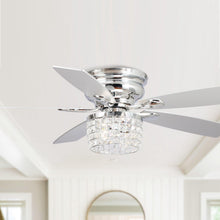 Cargar imagen en el visor de la galería, 52&quot; Panipat Modern Chrome Flush Mount Reversible Crystal Ceiling Fan with Lighting and Remote Control
