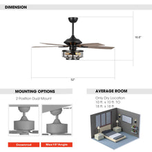 Cargar imagen en el visor de la galería, 52&quot; Paquette Industrial Downrod Mount Reversible Ceiling Fan with Lighting and Remote Control
