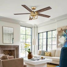 Cargar imagen en el visor de la galería, 52&quot; Prayag Industrial Downrod Mount Reversible Ceiling Fan with Lighting and Remote Control
