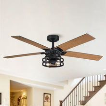 Cargar imagen en el visor de la galería, 52&quot; Prayag Industrial Downrod Mount Reversible Ceiling Fan with Lighting and Remote Control
