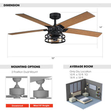 Cargar imagen en el visor de la galería, 52&quot; Prayag Industrial Downrod Mount Reversible Ceiling Fan with Lighting and Remote Control
