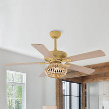 Cargar imagen en el visor de la galería, 52&quot; Pune Farmhouse Downrod Mount Reversible Ceiling Fan with Lighting and Remote Control
