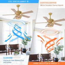 Cargar imagen en el visor de la galería, 52&quot; Pune Farmhouse Downrod Mount Reversible Ceiling Fan with Lighting and Remote Control
