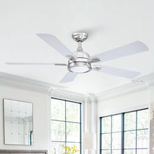 Cargar imagen en el visor de la galería, 52&quot; Tata Nagar Industrial Brush Nickel Downrod Mount Reversible Crystal Ceiling Fan with Lighting and Remote Control
