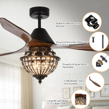 Cargar imagen en el visor de la galería, 52&quot; Vicky Farmhouse DC Motor Downrod Mount Reversible Ceiling Fan with Lighting and Remote Control

