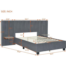 Load image into Gallery viewer, Full Size Upholstered Platform Bed with Big Headboard, Bedroom Furniture, Velvet, Gray
