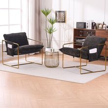 Carregar imagem no visualizador da galeria, 2 Sets 1 Case, Upholstered Hanging Armchair with Arm PocketsMetal frame, gold-plated craftsmanship, crushed foam cushions and skin-friendly woven fabric for living room and bedroom. Dark Gray
