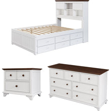 Cargar imagen en el visor de la galería, 3 Pieces Wooden Captain Bedroom Set Full Bed with Trundle, Nightstand and Dresser, White + Walnut
