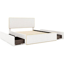 Load image into Gallery viewer, Full Size Upholstered Platform Bed with 4 Drawers and Golden Edge on the Headboard &amp; Footboard, White
