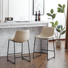 Load image into Gallery viewer, (Set of 2) Vintage Style 24-Inch Armless Industrial Faux Leather Counter Stool with Metal Legs and Footrest for Kitchen Island, Cafe, Pub, Bar Counter, Cream and Black

