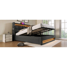Carregar imagem no visualizador da galeria, Full size Upholstered Platform bed with a Hydraulic Storage System, LED and USB Charging, Grey (without mattress)
