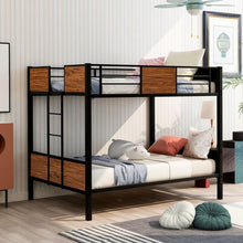 Load image into Gallery viewer, Full-over-full bunk bed modern style steel frame bunk bed with safety rail, built-in ladder for bedroom, dorm, boys, girls, adults
