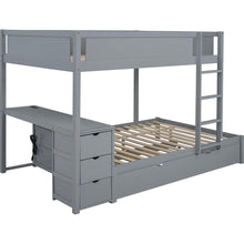 Carregar imagem no visualizador da galeria, Full-Over-Full Bunk Bed with Twin size Trundle, Storage and Desk, Gray
