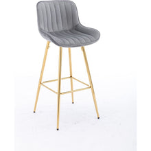 Cargar imagen en el visor de la galería, 26 Inch Set of 2 Bar Stools, with Chrome Footrest Velvet Fabric Counter Stool Golden Leg Simple Bar Stool, GRAY
