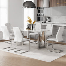 Carregar imagem no visualizador da galeria, Table and chair set, modern and minimalist dining table. Imitation marble glass sticker desktop, stainless steel legs, stable and beautiful. Comfortable PU seats. DT-69
