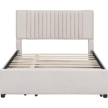 Carregar imagem no visualizador da galeria, Full Size Upholstered Platform Bed with 2 Drawers and 1 Twin Size Trundle, Classic Headboard Design, Beige
