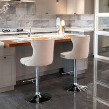 Load image into Gallery viewer, Swivel Velvet Barstools Adjusatble Seat Height from 25-33 Inch, Modern Upholstered Chrome base Bar Stools with Backs Comfortable Tufted for Home Pub and Kitchen Islandhaki, Set of 2)
