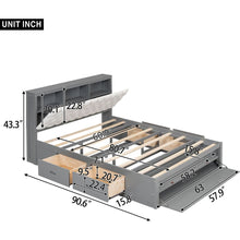 Load image into Gallery viewer, Wood Queen Size Platform Bed with Storage Headboard, shoe rack and 4 drawers,Gray
