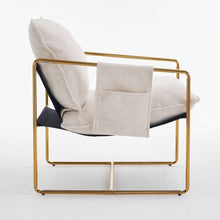 Carregar imagem no visualizador da galeria, 2 Sets 1 Case, Upholstered Hanging Armchair with Arm PocketsMetal frame, gold-plated craftsmanship, crushed foam cushions and skin-friendly woven fabric for living room and bedroom. Beige

