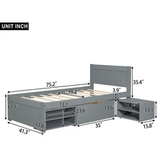 Load image into Gallery viewer, Twin Size Platform Bed With Drawer And Two Shelves, Gray
