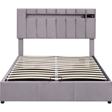 Load image into Gallery viewer, Upholstered Bed Full Size with LED light, Bluetooth Player and USB Charging, Hydraulic Storage Bed in Gray Velvet Fabric
