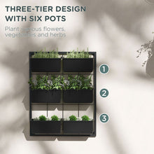 Carregar imagem no visualizador da galeria, 3-Tier Wall Planter with 6 Pots for Indoor and Outdoor Use, Hanging Plant Holder, Self Draining Wall Mounted Planter for Vegetables, Flowers, Herbs, Black
