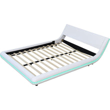 Carregar imagem no visualizador da galeria, Full Size Upholstery Platform Bed Frame with Sloped Headboard, White
