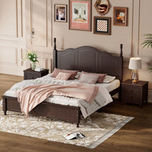 Carregar imagem no visualizador da galeria, 3-Pieces Bedroom Sets,Queen Size Wood Platform Bed and Two Nightstands-Dark Walnut
