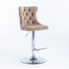 Load image into Gallery viewer, Swivel Velvet Barstools Adjusatble Seat Height from 25-33 Inch, Modern Upholstered Chrome base Bar Stools with Backs Comfortable Tufted for Home Pub and Kitchen Islandhaki, Set of 2)
