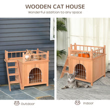 Load image into Gallery viewer, 2-Level Wooden Cat House, Outdoor Dog Shelter Cat Condo with Lockable Wire Door and Balcony, Natural Wood
