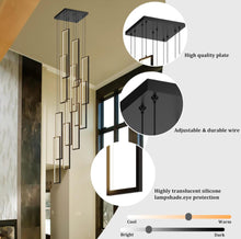 Carregar imagem no visualizador da galeria, UPGENT Simple Modern LED Chandelier Stair Chandelier Dimmable 12 Ring Rectangular Chandelier high Door for Living Room lamp Hall lamp Remote Control
