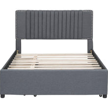 Load image into Gallery viewer, Full Size Upholstered Platform Bed with 2 Drawers and 1 Twin Size Trundle, Classic Headboard Design, Gray
