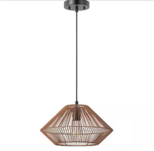 Cargar imagen en el visor de la galería, Hampton Bay Savannah 1-light Matte Black Shaded Pendant Light with Paper Twine Shade
