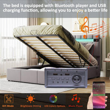 Load image into Gallery viewer, Upholstered Bed Full Size with LED light, Bluetooth Player and USB Charging, Hydraulic Storage Bed in Gray Velvet Fabric
